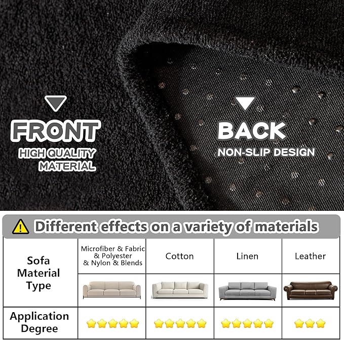 MYSKY HOME Black Couch Covers for Reclining Couch, Non-Slip Sectional Sofa - Image 4