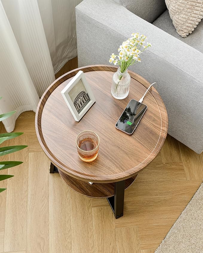 Round End Table with Charging Station, 19.7" Dia x 23.63" H, Side Table with - Image 6