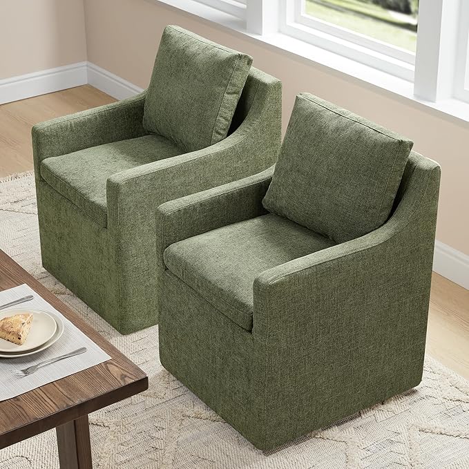 Upholstered Dining Chairs with Casters Easy Assembly Modern Accent Armchair - Image 6