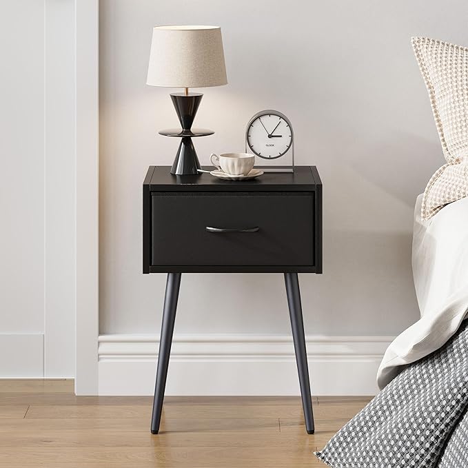 Black Nightstands Set of 2, Small Bedside Table - Image 5