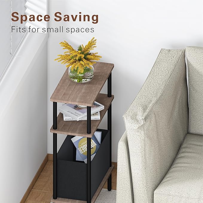 Narrow Side Table with Fabric Basket, End Table - Image 5