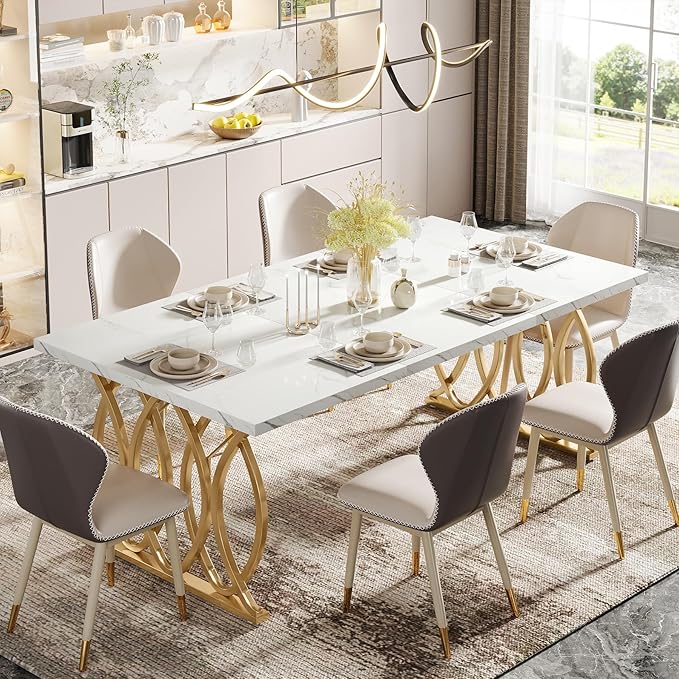 Tribesigns Modern Dining Table, Unique Rectangular Dinner Table Kitchen & - Image 6