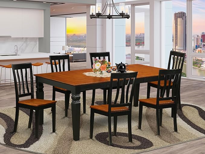 East West Furniture LGAN7-BCH-W 7 Piece Dining Set Consist of a Rectangle - Image 2