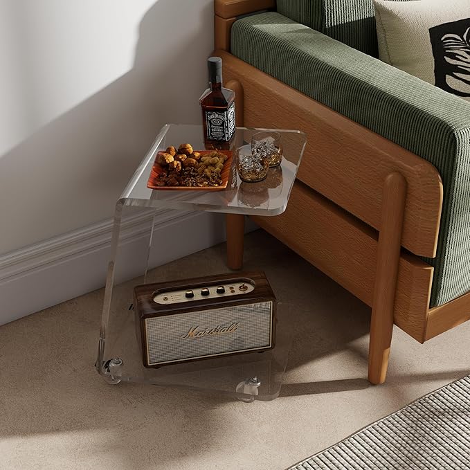 Modern Acrylic Side Table, Mobile C Shaped End Table - Image 6