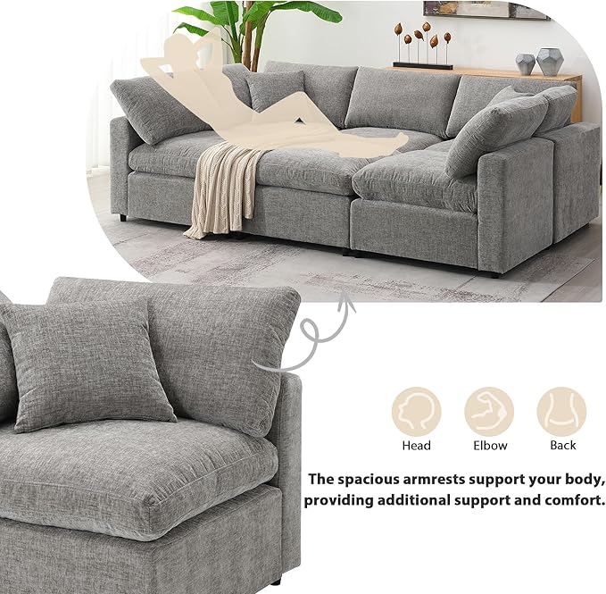 130" Chenille Modular Sofa, Modern 6 Seat Free Combination Cloud Couch Bed Set - Image 5