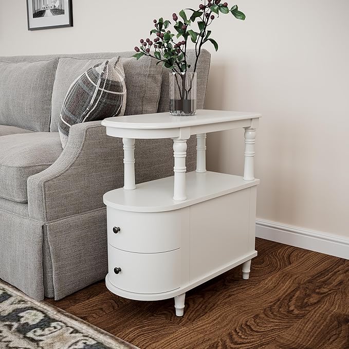 Wood End Table with 2 Drawers and Storage Shelf, Narrow Sofa Side Table by MIAUWUUFHOME