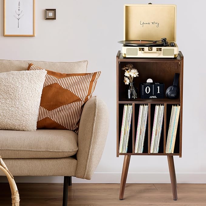 Wooden LP Record Player Stand, 3-Tier Turntable Stand Cabinet Holds up to 100 - Image 5