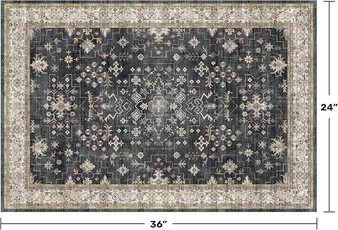 Black Washable Entry Rug, 2x3 Small Rugs - Image 2