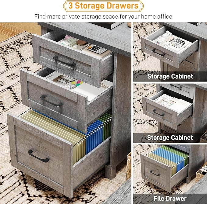 59” L Shaped Executive Desk with Power Outlets, Farmhouse Home Office Desk - Image 3