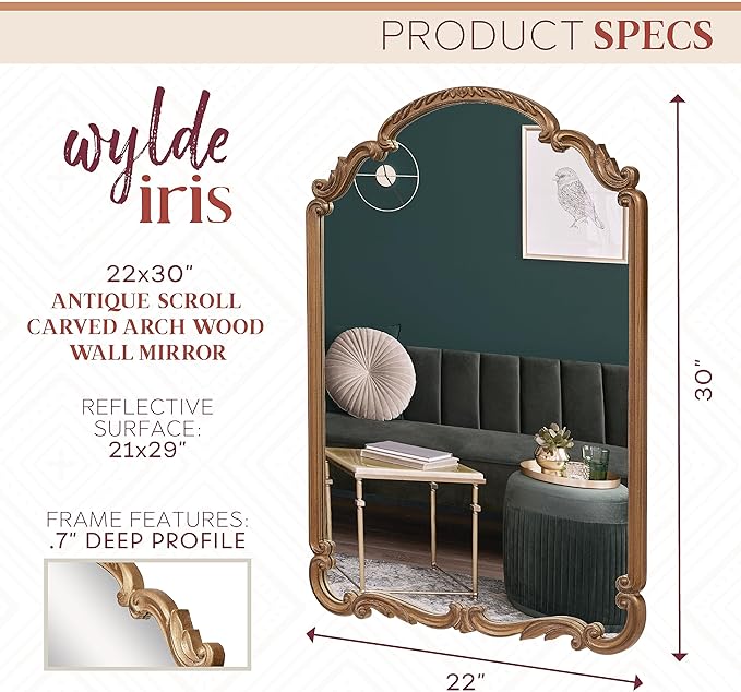 English Estate Carved Arch Wood Wall Mirror, Mirror - Image 3