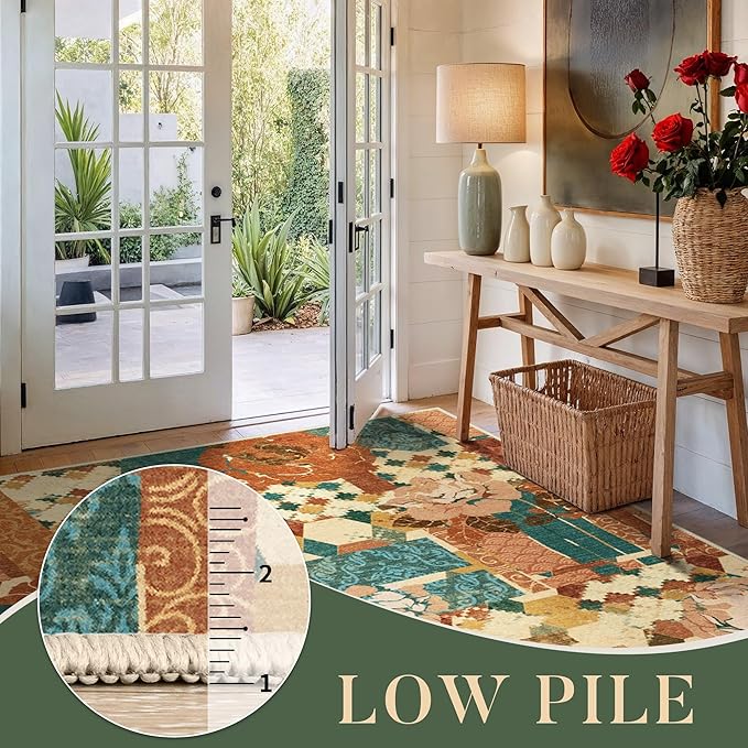 GENIMO Area Rug 2x3 Doormat, Machine Washable Low Pile Rugs, Small Floral - Image 7