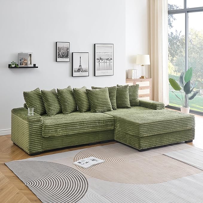 KEIKI 114" Corduroy Sofa with Cup Holders & Storage, L Shaped Sleeper Cloud - Image 2