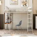 Full Size Metal Loft Bed with 2 Storage Shelves and 1 Desk, Steel Structure Bed by Favfurish