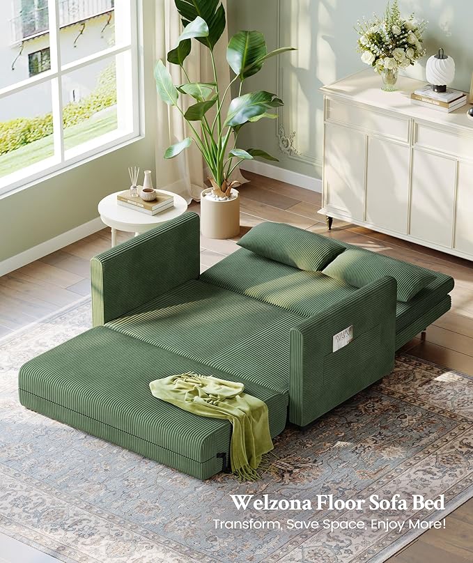 53” Convertible Sofa Bed Couch, Corduroy Couch Bed, 6-Position Loveseat Sleeper - Image 9