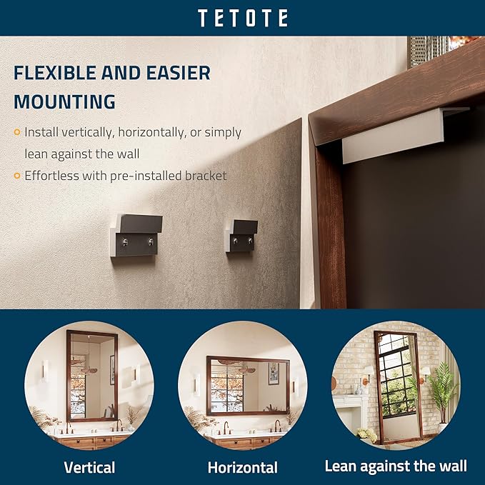 TETOTE 48 x 24 Walnut Wood Framed Mirror - Image 6