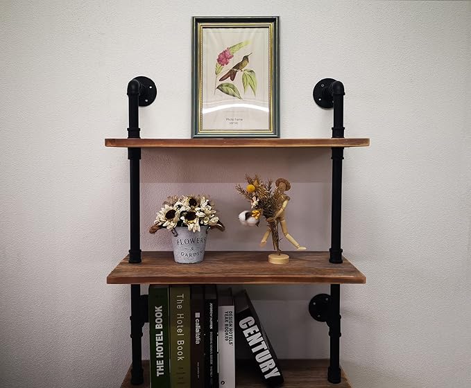 5 Tier Industrial Ladder Bookshelf, Wall Mounted Wood Metal Rustic Pipe Shelves - Image 8