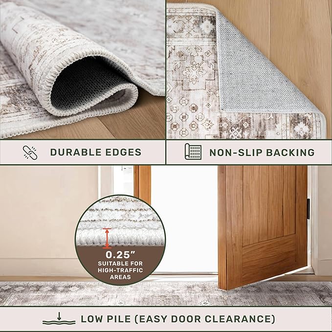 Washable Neutral Farmhouse Large Entryway Rug, 3x5 Area Rugs - Image 3