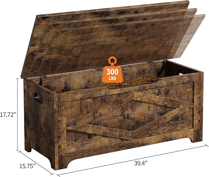 GarveeHome 39.4" Storage Chest, Wooden Storage Bench - Image 3