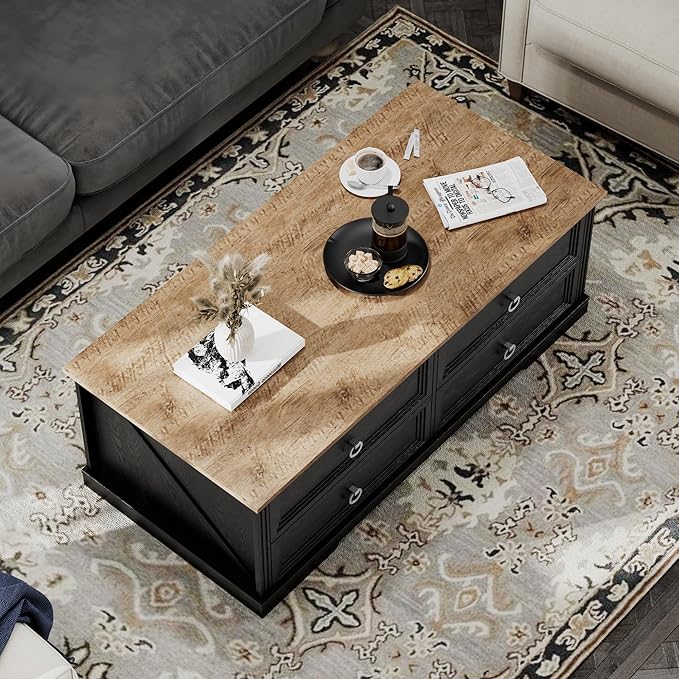 Rustic Coffee Table with Drawers 47 inch Living Room Tables with Storage - Image 8
