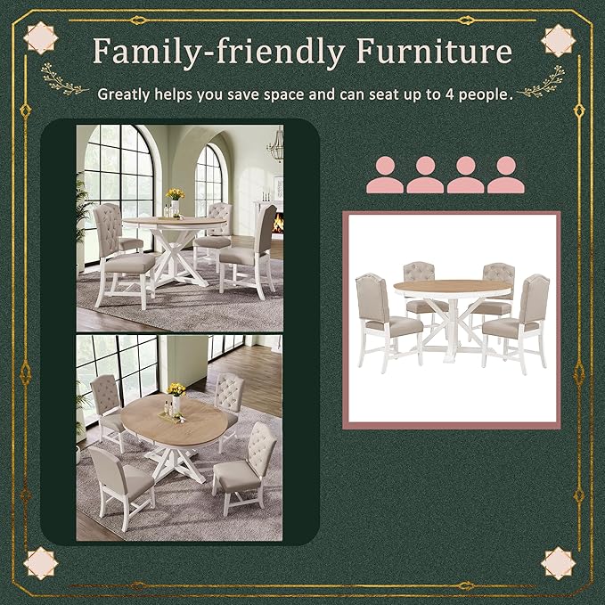 SogesPower 5-Piece Round Farmhouse Retro Dining Table Set - Image 6