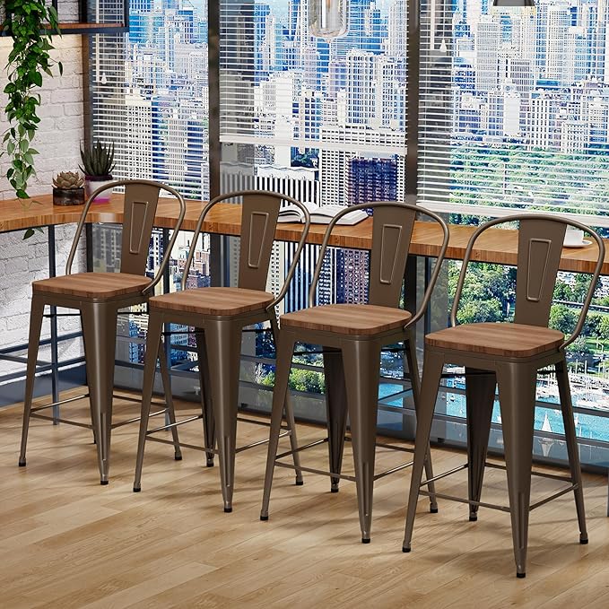 Changjie Furniture 24 Inches Metal Barstools Set of 4 Counter Height Bar Stools - Image 6