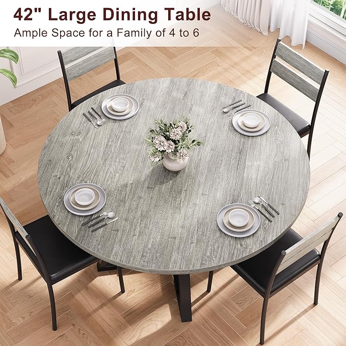 Round Dining Table for 4, Kitchen Dining Room Circle Dinner Pedestal Table - Image 7