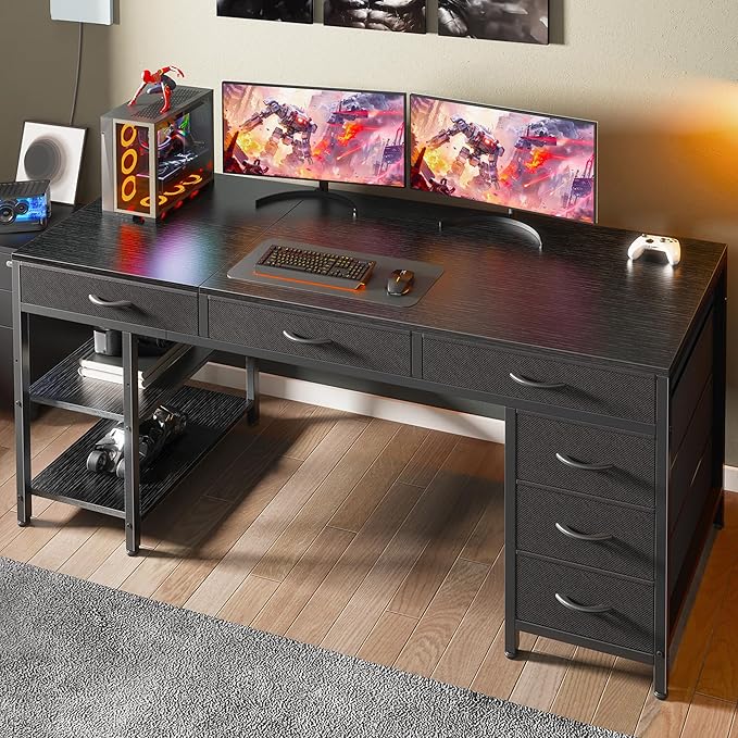 Huuger Computer Desk with 6 Drawers, 63 Inch Office Desk with Shelves, - Image 4