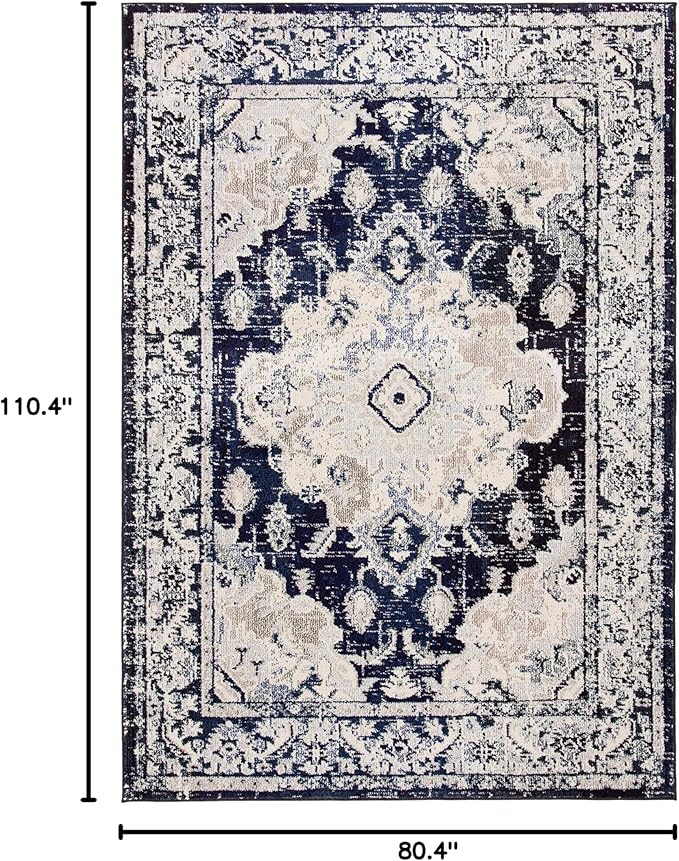 SAFAVIEH Monaco Collection 6'7" x 9'2" IvoryNavy MNC243C Boho Chic Medallion - Image 2