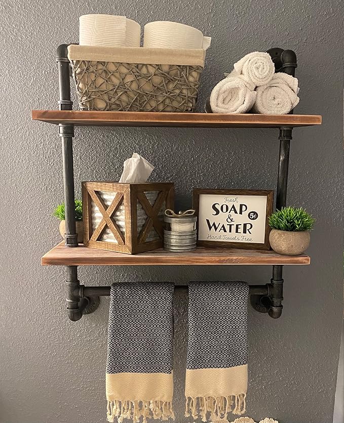 SSS Furniture Industrial Pipe Shelving Bathroom Floating Shelves Wall Mounted - Image 3
