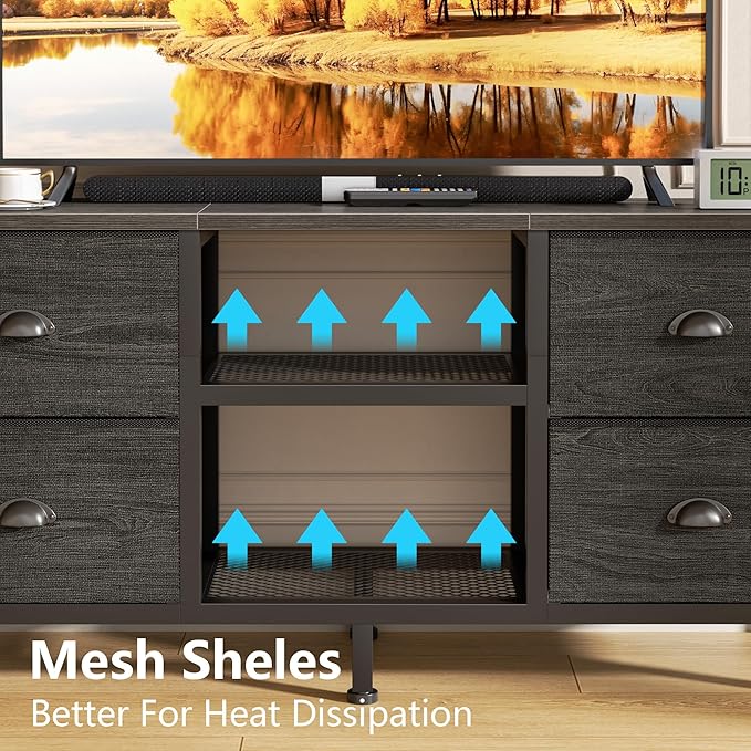 Furologee TV Stand with 4 Drawers, 43 inch Entertainment Center with Open - Image 6