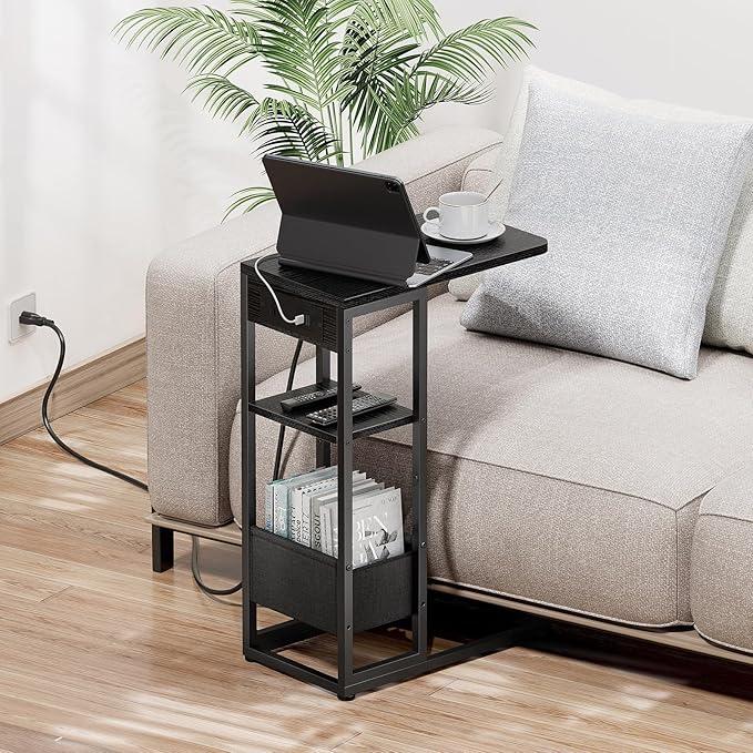 C Shaped End Table with Charging Station, Small Side Table - Image 8