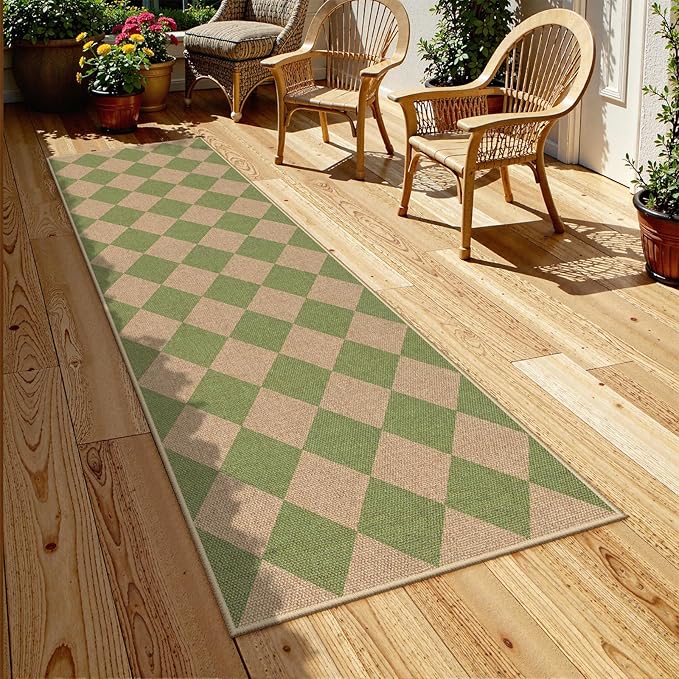 Lahome Checkered Green Runner Rug, 2x8 Carpet Runners - Image 7