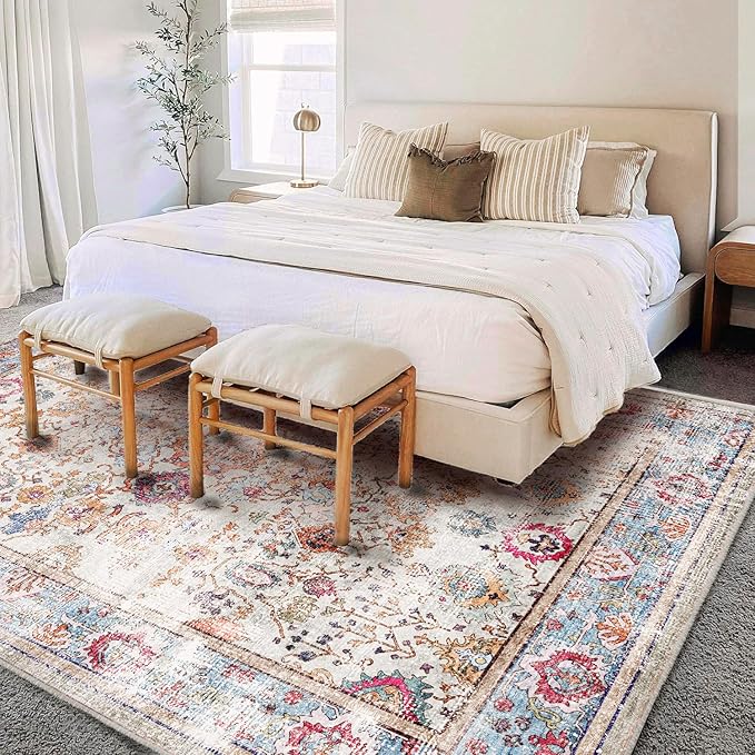 Washable Area Rug 8'x10' Vintage Traditional Mat Distressed Indoor Foldable - Image 3