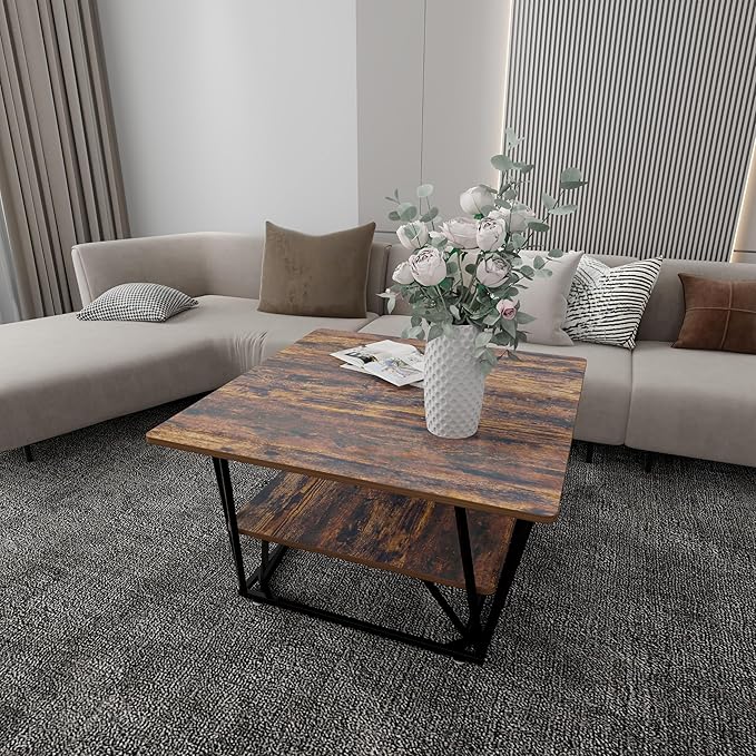 Elephance Square Coffee Table for Living Room, Modern 31.5" Two-Tier Caramel - Image 4