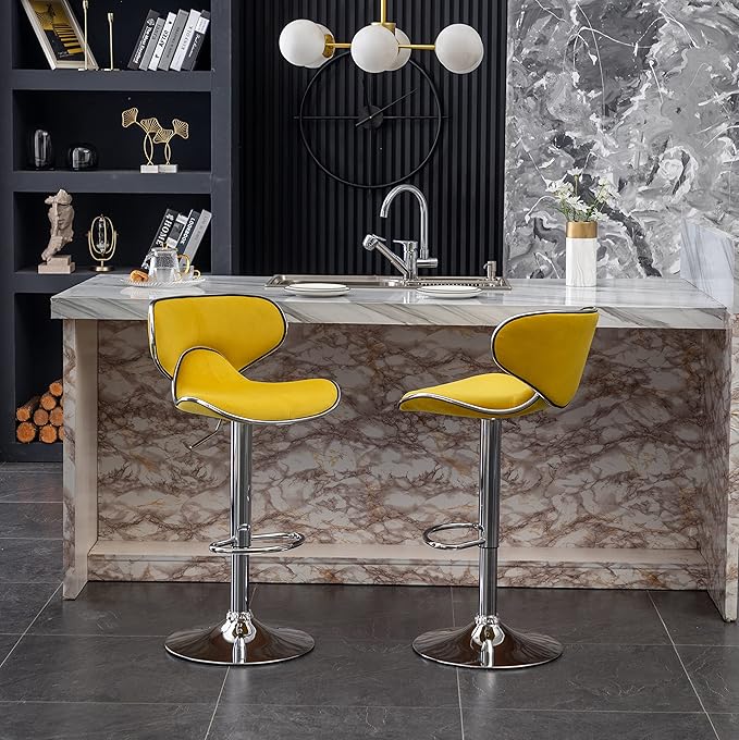 Roundhill Furniture Masaccio Velvet Upholstered Adjustable Swivel Barstool - Image 4