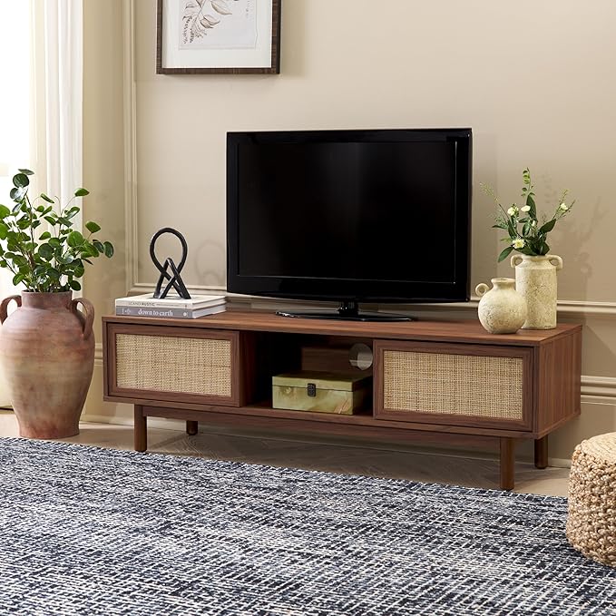 SAFAVIEH Aino TV Stand for up to 60" Flatscreen – Walnut Brown, 2 Sliding Doors by SAFAVIEH