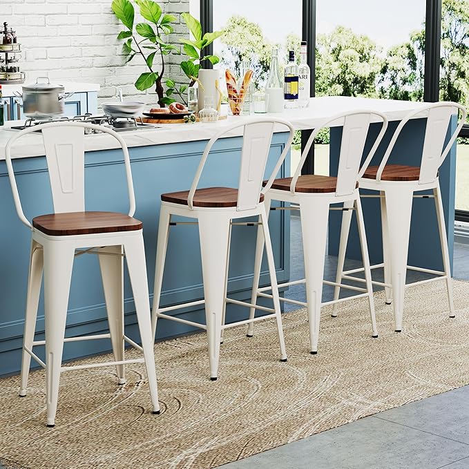 Yongqiang 26 inch Metal Bar Stools Set of 4 Farmhouse Kitchen Island Counter - Image 4