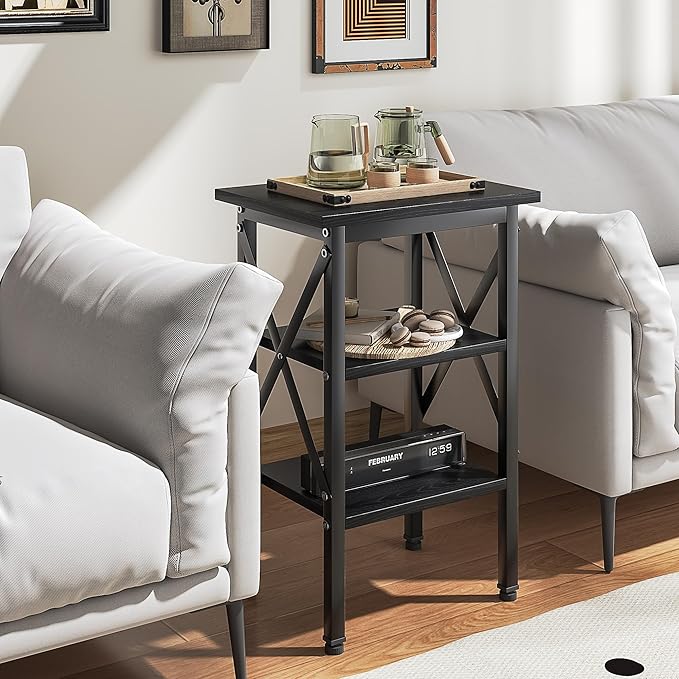 VECELO End Table Set of 2, Bedside Table, X-Design Reinforced Nightstands - Image 8