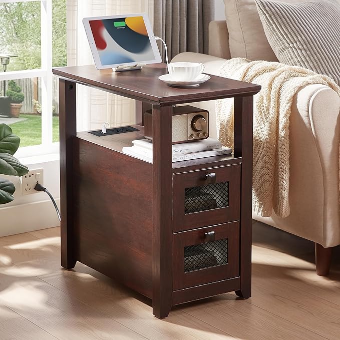 Farmhouse XXL End Table with Charging Station, Narrow Side Table with USB Ports - Image 3