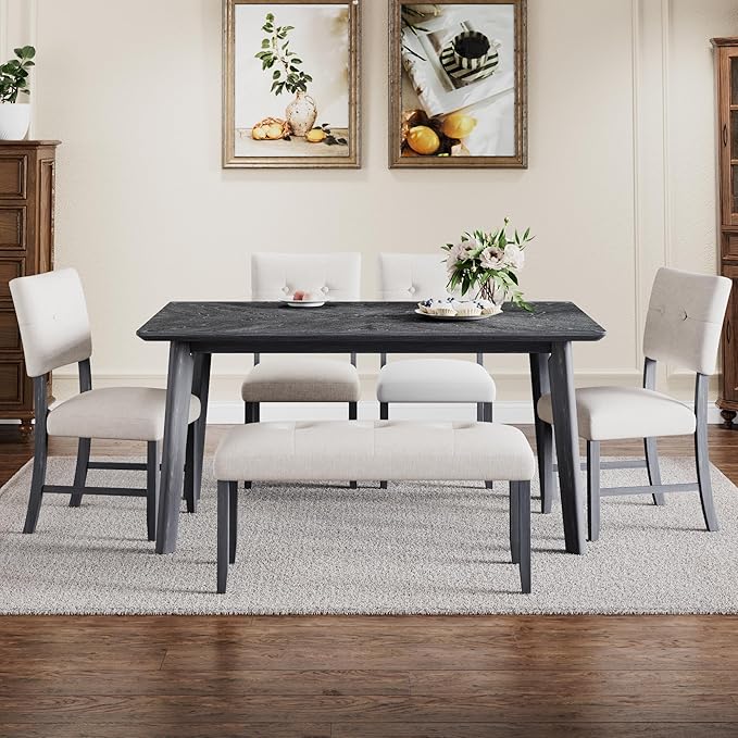 Merax 6 Piece Solid Wood Dining Table Set by Merax