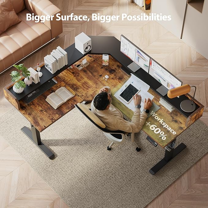 Agilestic L Shaped Standing Desk, Adjustable Height Corner Gaming Desk - Image 2