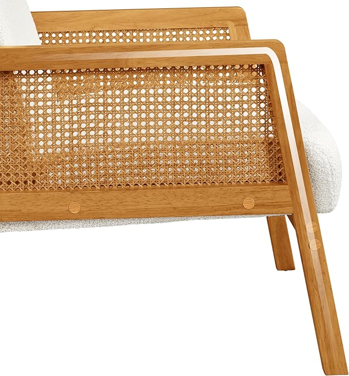 Yaheetech Boucle Fabric Accent Chair, Vintage Rattan Vanity Chair - Image 6