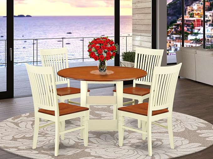 East West Furniture SUWE5-BMK-W 5 Piece Dining Table Set - Image 2