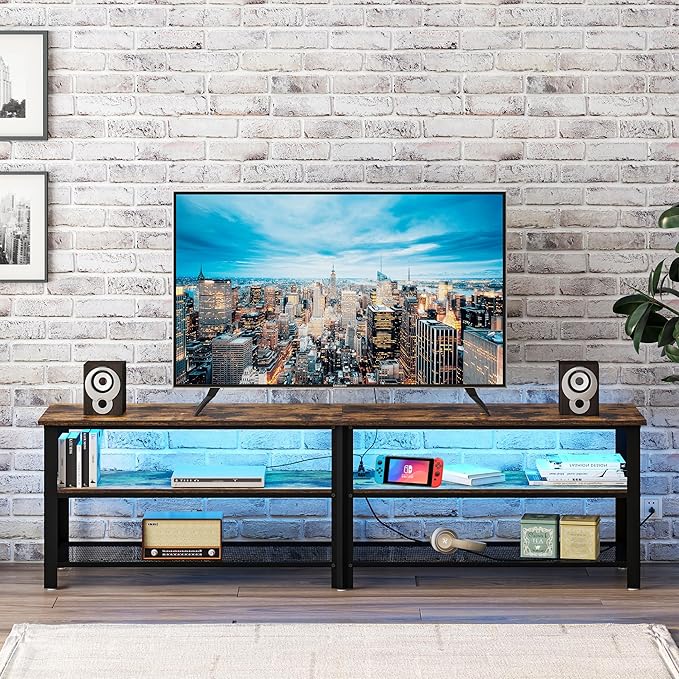 Clikuutory Modern Brown 71 inch Metal TV Stand - Image 2