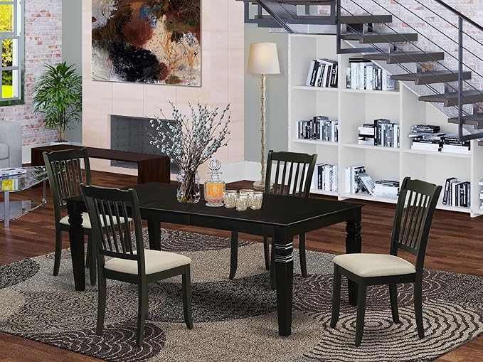 East West Furniture LGDA5-BLK-C 5 Piece Dinette Set Includes a Rectangle Dining - Image 2