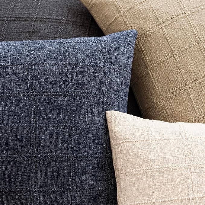Foindtower Set of 2 Decorative Linen Check Throw Pillow Covers Neutral - Image 4