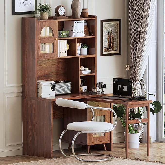 Merax Computer Desk with 90 Degree Rotating Desktop, L Shaped Office Desk with - Image 7