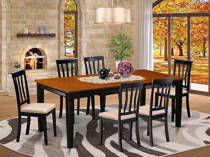 East West Furniture QUAN7-BCH-C 7 Piece Dining Room Furniture Set Consist of a - Image 2