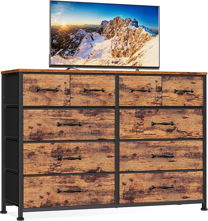 Furnulem Bedroom Dresser for 55”Long TV Stand, 10 Storage Organizer Dressers & by Furnulem