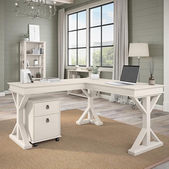 Bush Furniture Homestead 4 Shelf Farmhouse Bookcase in Linen White Oak - Image 4